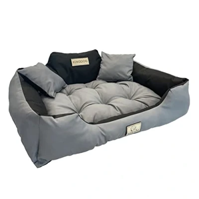Afbeelding van KingDog Honden en kattenbed met twee kussen Wasbaar Binnenmaat: 130x100m / Buitenmaat: 145x115cm Donkergrijs