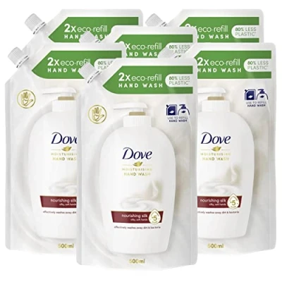 Afbeelding van 6 x Eco navulverpakking van kostbare zijde, vloeibare reiniger, hydraterend, handzeep, gladde en zachte huid, navulverpakkingen 500 ml