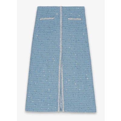 Afbeelding van Maje dames Fijngebreide A lijn midi rok met tweed look en pailletten in de kleur Lichtblauw, maat: FR2=EU38