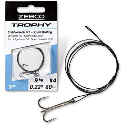 Afbeelding van Zebco Trophy Steel Trace 7x7 Expert Treble Hook (1pc) Maat : 60cm 15 kilo