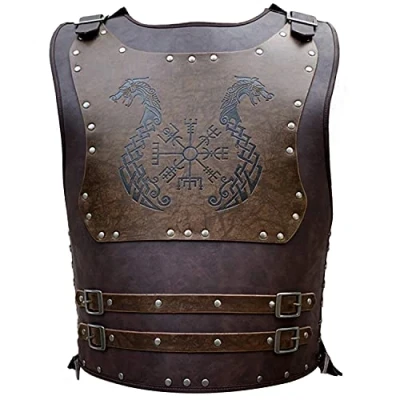 Afbeelding van HiiFeuer Viking Warrior borstpantser van kunstleer in retrostijl, ridderstijl, middeleeuwse uitrusting voor LARP/Cosplay (draak), Draak