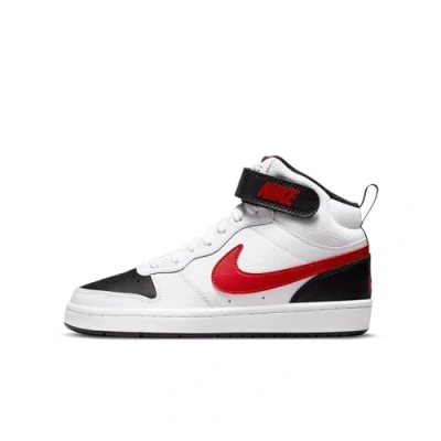 Image de Nike Chaussures De Gymnastique Court Borough Mid 2 (Gs), White/University Red Black, CD7782 110, 37.5 EU (5Y US)