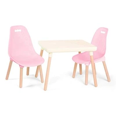 Afbeelding van B. Spaces by Battat BX2041C1Z set tafel en stoelen voor kinderen 1 knutseltafel 2 poten van natuurlijk hout in roze kleur tafelblad ivoorkleurig vanaf 3