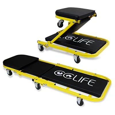 Afbeelding van CCLIFE 2 in 1 visitetrolley, opvouwbaar, werkplaatskruk voor auto, met 6 wielen, 360 graden, max. 150 kg