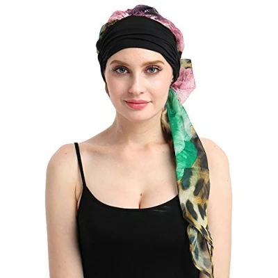 Afbeelding van FocusCare tulband voor chemo, hoofddoeken, bandana kanker, vooraan vast, luipaard bloemen, één maat
