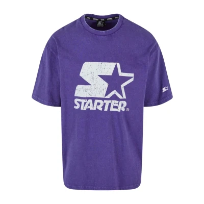 Afbeelding van Starter LOGO Oversize TEE Tshirt print, Heren, Maat: Small, Purple acid washed