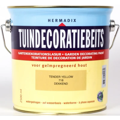 Afbeelding van Hermadix Tuindecoratiebeits Dekkend 718 Tender Yellow 2,5 liter Tuinbeits