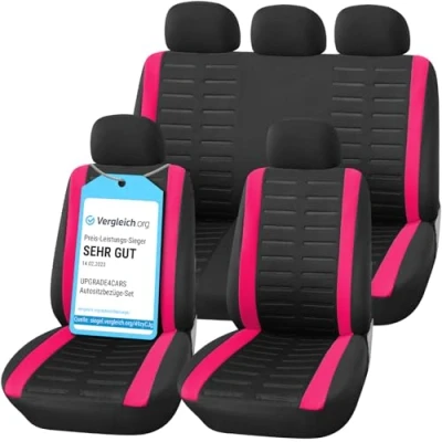 Afbeelding van Upgrade4cars Auto Stoelhoezen Set Universeel Zwart Roze Autostoel Hoezen met Deelbare Achterbank Accessoires Interieur