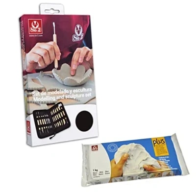 Afbeelding van SIO 2 Modelleerset + boetseerklei 1 kg wit keramische boetseerset luchtgedroogde klei snijgereedschap en witte om te boetseren