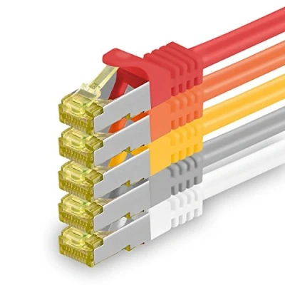 Afbeelding van 1aTTack.de Cat.7 netwerkkabel Cat7 ethernetkabel netwerk internet DSL modem router hub patchkabel LAN kabel ruwe 10 Gb/s (SFTP PIMF LSZH) set met Rj 45 stekker Cat.6a 0,25m 5 Farben 02 Stück