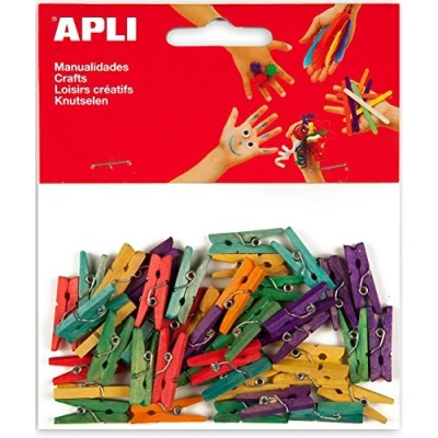 Afbeelding van Apli Houten Gekleurde Mini Wasknijpers, Blister Met 45 Stuks In Geassorteerde Kleuren Wasknijper
