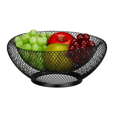 Afbeelding van Relaxdays fruitschaal dubbelwandig metaal ijzer ronde open groot