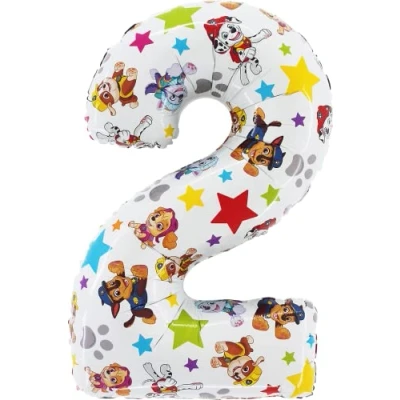 Afbeelding van Toyland® Paw Patrol folieballon in de vorm van een cijfer, 66 cm, feestballonnen voor kinderen, nummer 1 tot 6 verkrijgbaar (nummer 2)