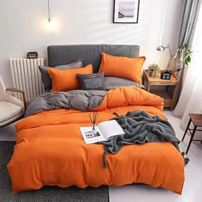 Afbeelding van Damier Omkeerbaar beddengoed, 220 x 240 cm, oranje/grijs, 3 delig, zachte microvezel dekbedovertrek met ritssluiting en 2 kussenslopen 80 cm