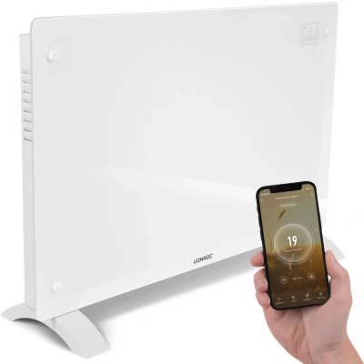 Afbeelding van VONROC Luxe elektrische kachel Convectorkachel met glazen paneel 1000W/2000W Verwarmt ruimtes tot 24m2 Bediening zowel app (via Wifi) als handmatig Instelbare thermostaat en timer Wit