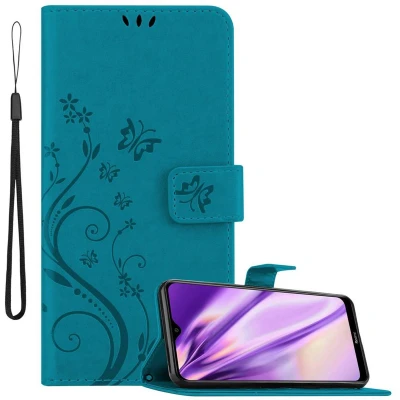 Afbeelding van Cadorabo Hoesje geschikt voor Xiaomi RedMi 8A in BLOEMEN BLAUW Beschermhoes bloemmotief met magnetische sluiting, standfunctie en kaartsleuven Book Case Cover Etui