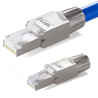Afbeelding van HB DIGITAL Set van 2 CAT.8 RJ 45 NS 8 netwerkstekkers naar snijaansluiting (LSA) Vergulde contacten Gereedschapsloze Gigabit LAN stekker Krimp voor CAT8 CAT7 CAT6a DSL Internet STP patchkabel