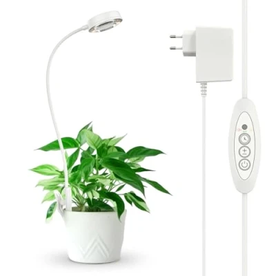 Afbeelding van SANSI Dimbare plantenlamp, tuinbouwlamp, led, 10 W, volledig spectrum, 4 lichtsterktes, timer 3/6/12 uur, kweeklamp met clip voor kleine kamerplanten, 1 stuk
