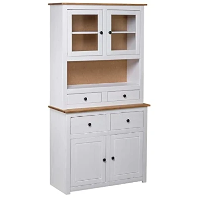 Image de vidaXL Buffet haut Blanc 93x40,5x180 cm Pin Gamme Panama282702