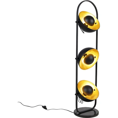 Afbeelding van QAZQA Industriële vloerlamp zwart met goud 3 lichts Magnax