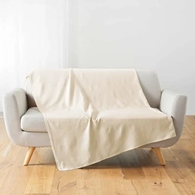 Image de douceur d&#039;intérieur, Plaid (180 x 220 cm) Lucile Naturel, Polycoton Uni