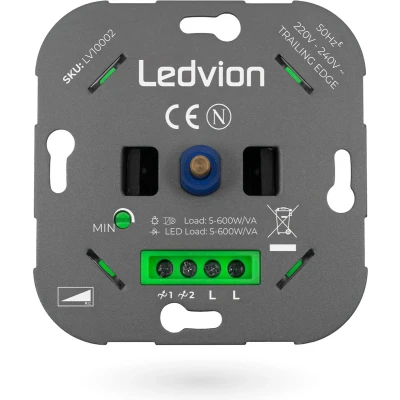 Afbeelding van Ledvion LED Dimmer 5, 600 Watt, Universeel, LED, Lamp, Inbouwdimmer, Dimmerschakelaar, Dimmer, Afdekraam, Afdekplaat voor Lampen, Fase afsnijdbare