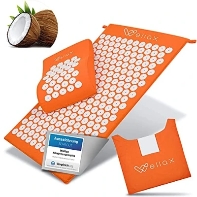 Afbeelding van Wellax [The Original] Acupressuurmat met kussen Gevuld 100% kokosvezels Verlicht spanning &amp; bevordert de bloedsomloop Massagemat acupressuurkussen