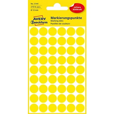 Afbeelding van Avery Ronde etiketten diameter 12 mm, geel, 270 stuks etiket