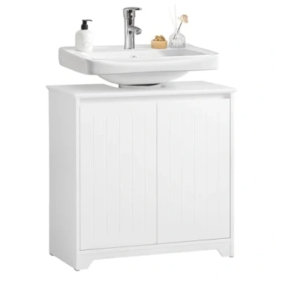 Afbeelding van SoBuy onderkast voor wastafel, wastafelmeubel, keukenspoelbak, wastafelzuil met 2 deuren, 60 x 30 cm, wit, BZR108 II W