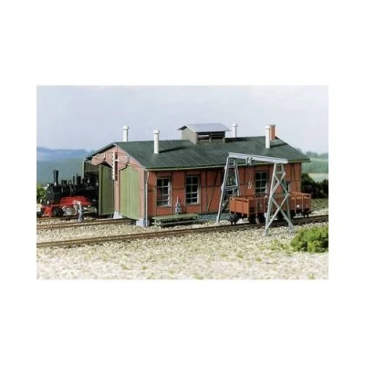 Image de Hangar à locomotives, 2 places avec grue portique, voie étroite H0e Auhagen 11 355 H0