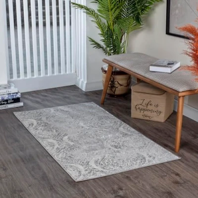Afbeelding van SURYA Vloerkleed Woonkamer, Slaapkamer Vintage Oosters Tapijt INGRID Beige/Wit 80x150 cm