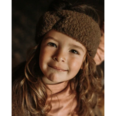 Afbeelding van Alwero Kinder hoofdband van wol pluche bruin maat 52/54