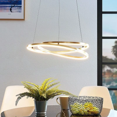 Afbeelding van Lindby Hanglampen met dimmer 1licht ijzer, aluminium, kunststof messing, zwart Inclusief lichtbron