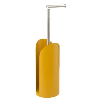 Afbeelding van Staande wc/toiletrolhouder geel met reservoir en flexibele stang 59 cm van metaal Wc rol houder Toiletrol