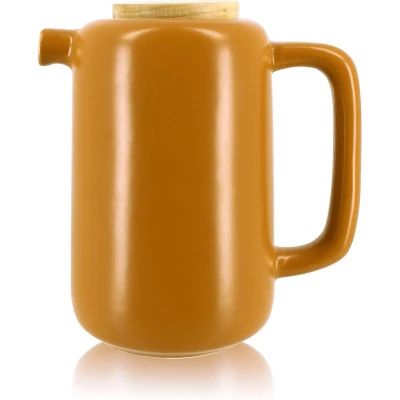 Afbeelding van OGO aarden theepot met houten deksel en rvs infuser Geel 900ml