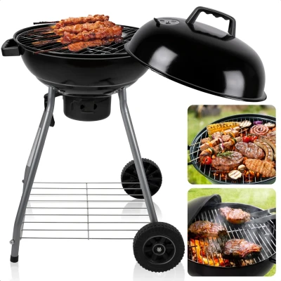 Afbeelding van Cheqo® Barbecue BBQ Verrijdbare Kogelbarbecue Houtskool met Deksel Verplaatsbaar Wielen Inclusief EBOOK