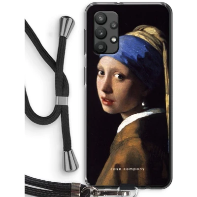 Afbeelding van hoesje met Koord geschikt voor Samsung Galaxy A32 4G The Pearl Earring Telefoonhoesje Zwart Bescherming aan alle Kanten en Over de Schermrand