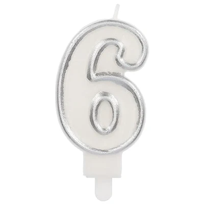 Afbeelding van Folat Kaars cijfer 6 simply chique silver 9 cm