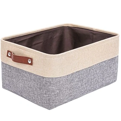 Afbeelding van Mangata Opbergdoos van stof, opbergmanden, opvouwbaar, voor kleding, kledingkast, cosmetica, speelgoed (grijs/beige, groot)