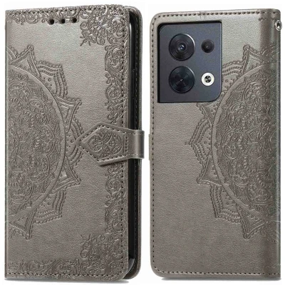 Afbeelding van iMoshion Hoesje Geschikt voor Oppo Reno 8 5G Met Pasjeshouder Mandala Bookcase Grijs