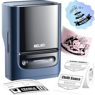 Afbeelding van Nelko PM220 Etiketteerder met lint, bluetooth labelprinter, 5 cm, draagbare thermische printer voor kleine bedrijven, adres, logo, kleding, stickerprinter