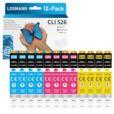 Afbeelding van LOSMANN CLI 526 inktcartridge compatibel met Canon 525 voor PIXMA MG5140 MG5350 MG5150 MG5250 IP4850 IP4950 IX6550 MX885 MX715 MG6150 MG6250 MX8950 MX895 MG815 0. MG8250 (12 stuks)