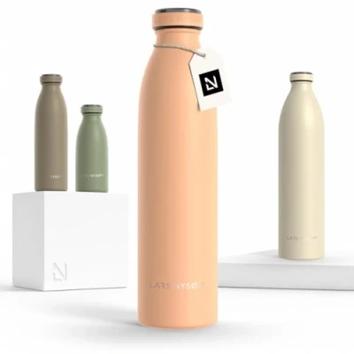Afbeelding van LARS NYSØM &#039;Ren&#039; Roestvrijstalen drinkfles 750ml BPA vrije geïsoleerde waterfles 0,75 Liter Creamy Peach