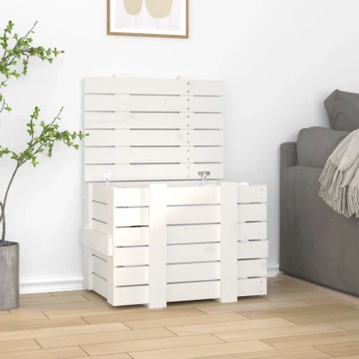 Afbeelding van Opbergbox 58x40,5x42 cm massief grenenhout wit