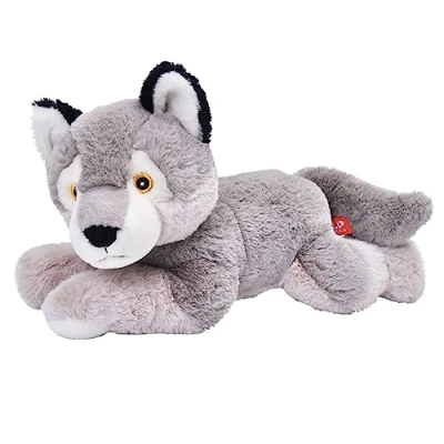 Afbeelding van Pluche grijze wolf knuffel 30 cm Wolven wilde dieren knuffels Speelgoed voor kinderen