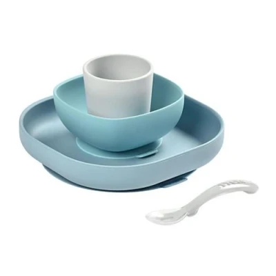 Image de BEABA, Coffret repas Silicone BÃ©bÃ©, Avec Ventouse, Anti dÃ©rapant, 4 Pieces, Assiette + Bol+ Verre Cuillere, Jungle
