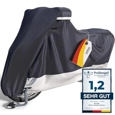 Afbeelding van Velmia motorzeil outdoor &amp; indoor [maat S] scooterzeil waterdicht, wintervast, krasvrij en hittebestendig ALS BESTE UIT DE TEST