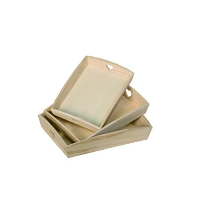 Afbeelding van Artemio Set 3 Dienbladen Houten Hartdecoratie, Beige, 35 x 27 cm
