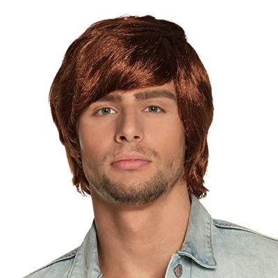 Afbeelding van Boland Pruik Tyler Bruin Steil Kort Mannen 60&#039;s &amp; 70&#039;s Hippie Flower Power