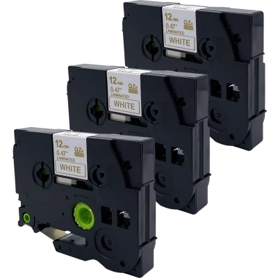 Afbeelding van DULA Brother Compatible label tape Tze 234 3 cassettes P Touch Goud op wit 12mm x 8m